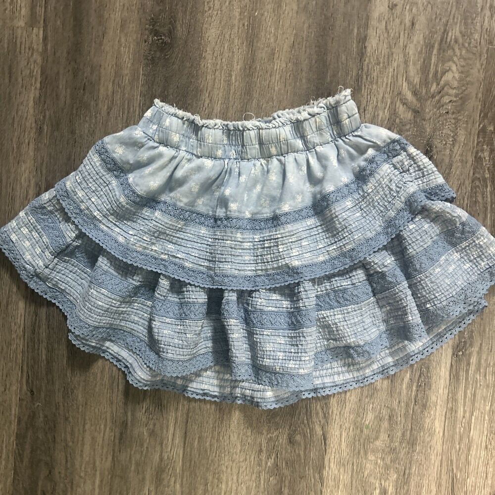 Aerie Ruffle Blue White Flowers Mini Skirt XL Coquette Floral Dainty